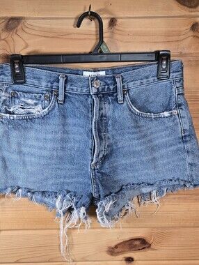 AGOLDE Parker Denim Shorts Womens 27 Blue High Rise Button Fly Cutoff Distressed